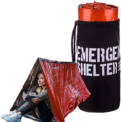 Emergency Shelter Emergency Tube Tent Survival Tarp – Rescue Gear – Emergency Kit – Reflective Mylar Survival Tent – Includes Whistle, Compass and Survival Hook Hiking Supplies Kit Camping Essentials