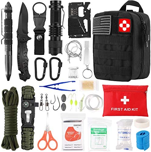 Survival Kit 72 in 1, Gifts for Men, Professional Survival Gear Equipment Tools First Aid Supplies for SOS Emergency Tactical Hiking Hunting Disaster Camping Adventures
