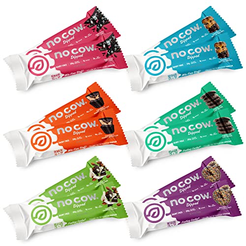 No Cow Dipped High Protein Bars, 21g Plant Based Vegan Protein Snacks, Keto Friendly, Low Sugar, Low Carb, Low Calorie, Gluten Free, Naturally Sweetened, Dairy Free, Non GMO, Kosher, Sampler Pack, 12 Pack