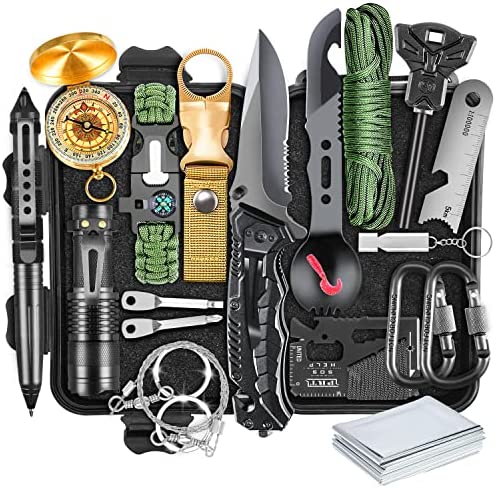 Survival Kits, Gift for Men Dad Husband, Emergency Survival Gear and Equipment 19 in 1, Fishing Hunting Birthday for Men, Camping Accessories, Cool Gadget