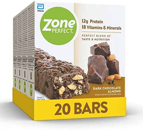 Zone Perfect Protein Bars, Dark Chocolate Almond, 12g of Protein, Nutrition Bars with Vitamins & Minerals, Great Taste Guaranteed, 20 Bars