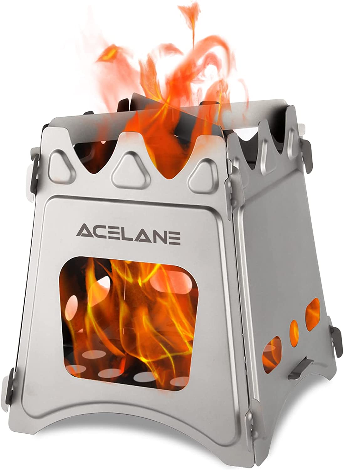 Acelane Camping Stove Stainless Steel Wood Burning Stove Camping Backpacking Stove Folding Portable Wood Stove for Picnic BBQ Camp Hiking Hunting Traveling Survival Emergency Preparedness