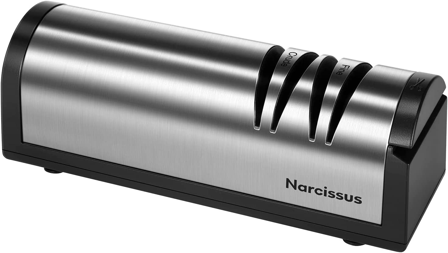 Narcissus Knife Sharpener, Professional 2 Stage Electric Knife Sharpener for Quick Sharpening & Polishing, with Scissors Sharpener and Metal Dust Collection Box, Stainless Steel, Silver