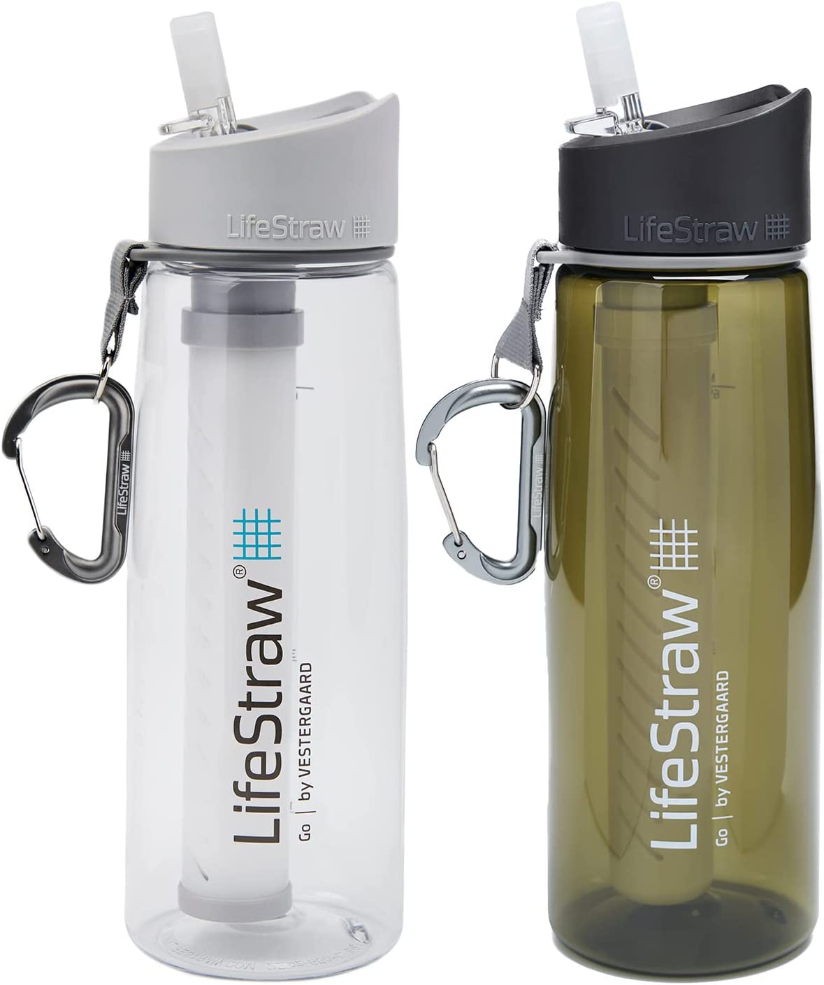 LifeStraw Go Water Filter 22 oz Bottle with 2-Stage Integrated Filter Straw for Hiking, Backpacking, and Travel- Green, Clear