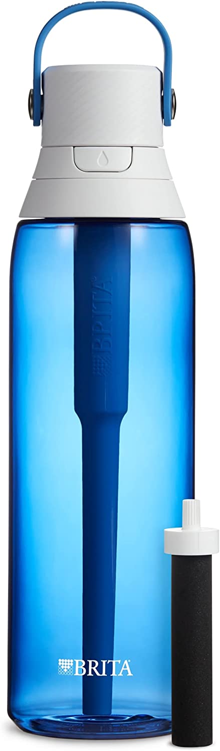 Brita Insulated Filtered Water Bottle with Straw, Christmas Gift and Stocking Stuffer For Men and Women, Reusable, BPA Free Plastic, Sapphire, 26 Ounce