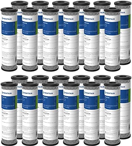 Pentair Pentek C1 Carbon Water Filter, 10-Inch, Under Sink Dual Purpose Powdered Activated Carbon-Impregnated Cellulose Replacement Cartridge, 10″ x 2.5″, 5 Micron, Pack of 24