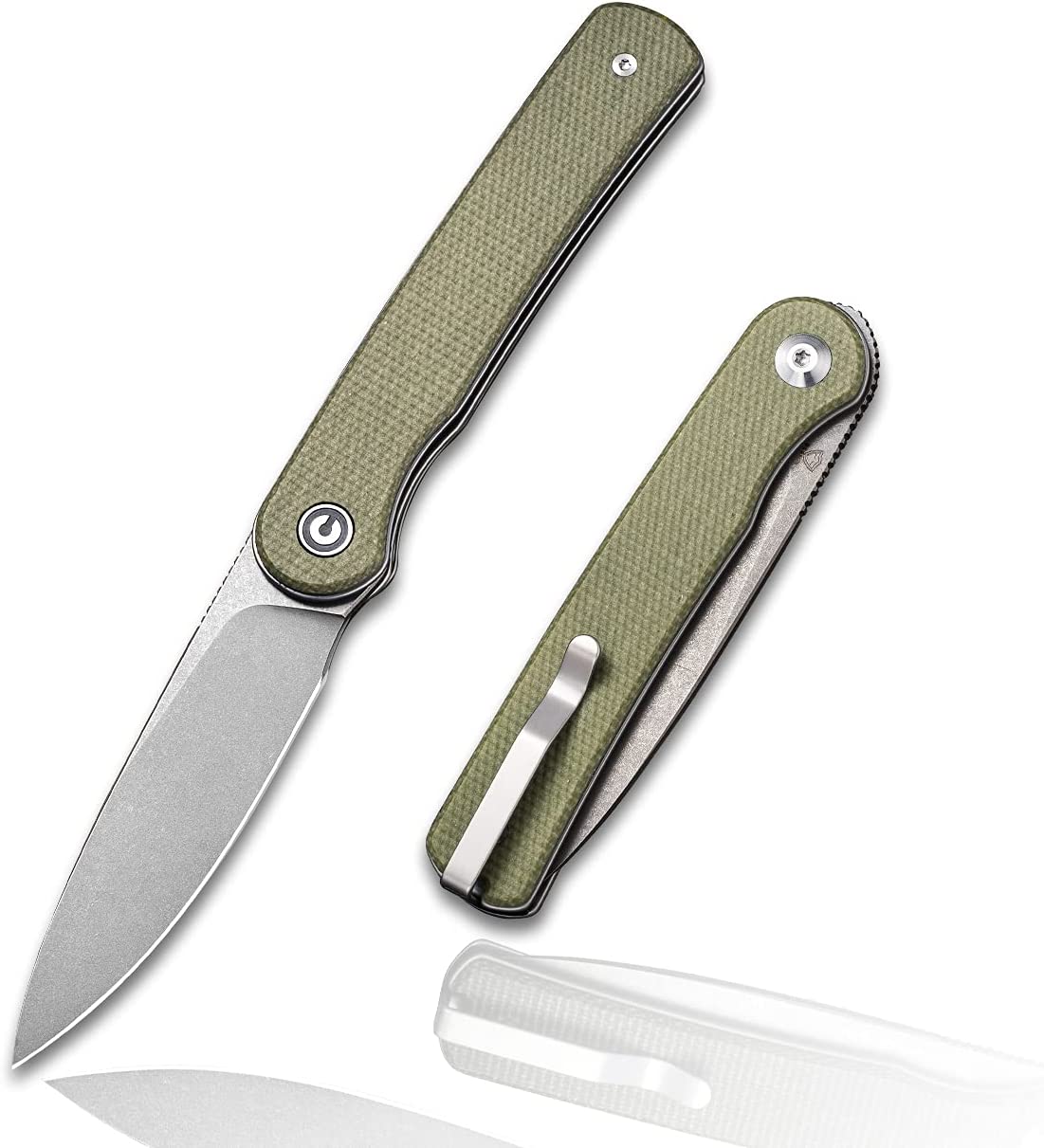 CIVIVI Stylum Pocket Knife, Double Detent Slip Joint Folding Knife with a Front Flipper Opener, 2.96" 10Cr15CoMoV Blade Micarta Handle C20010B-B (Olive)
