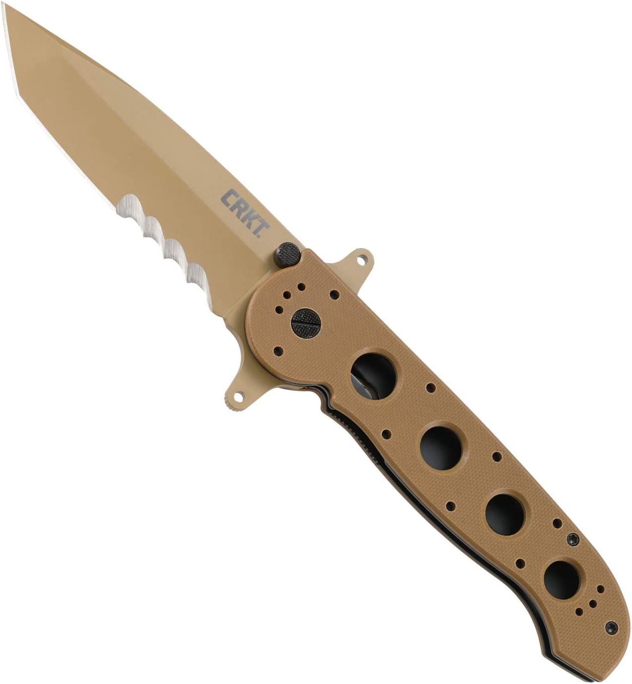 CRKT M16-14DSFG EDC Folding Pocket Knife: Special Forces Everyday Carry, Tan Serrated Edge Blade, Tanto, Automated Liner Safety, Dual Hilt, Desert G10 Handle, 4-Position Pocket Clip