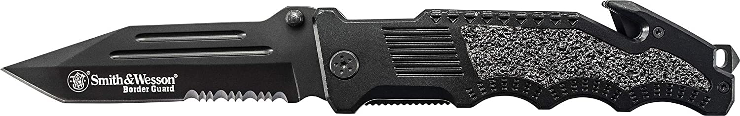 Smith & Wesson Border Guard 10in High Carbon S.S. Folding Knife with 4.4in Tanto Blade and Aluminum Handle for Tactical, Survival and EDC