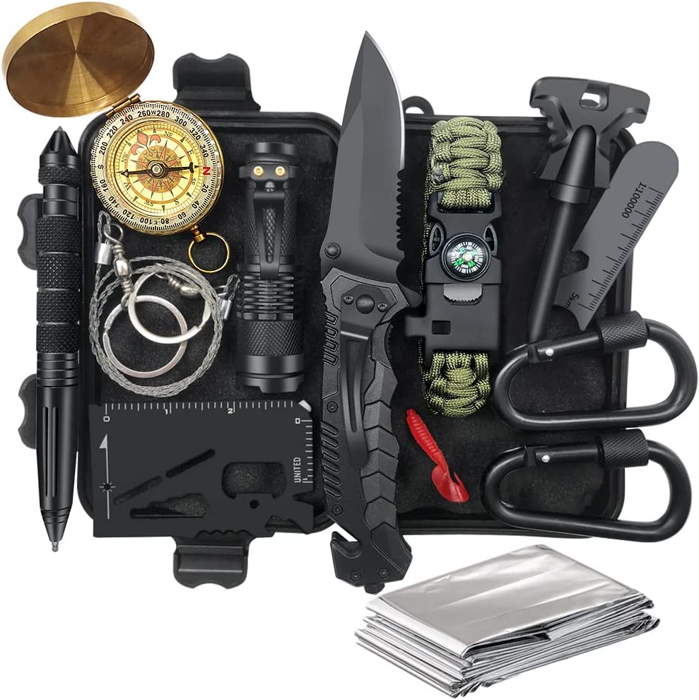 Gifts for Men Dad Husband, Survival Kit 14 in 1, Survival Gear and Equipment, Christmas Stocking Stuffers Fishing Hunting Birthday Gifts for Him Boyfriend Teen Boy Women, Cool Gadgets