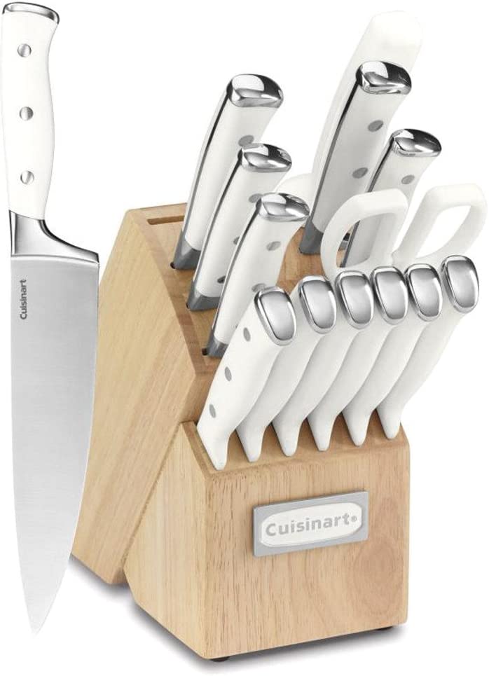 Cuisinart C77WTR-15P Classic Forged Triple Rivet, 15-Piece Knife Set with Block, Superior High-Carbon Stainless Steel Blades for Precision and Accuracy, White