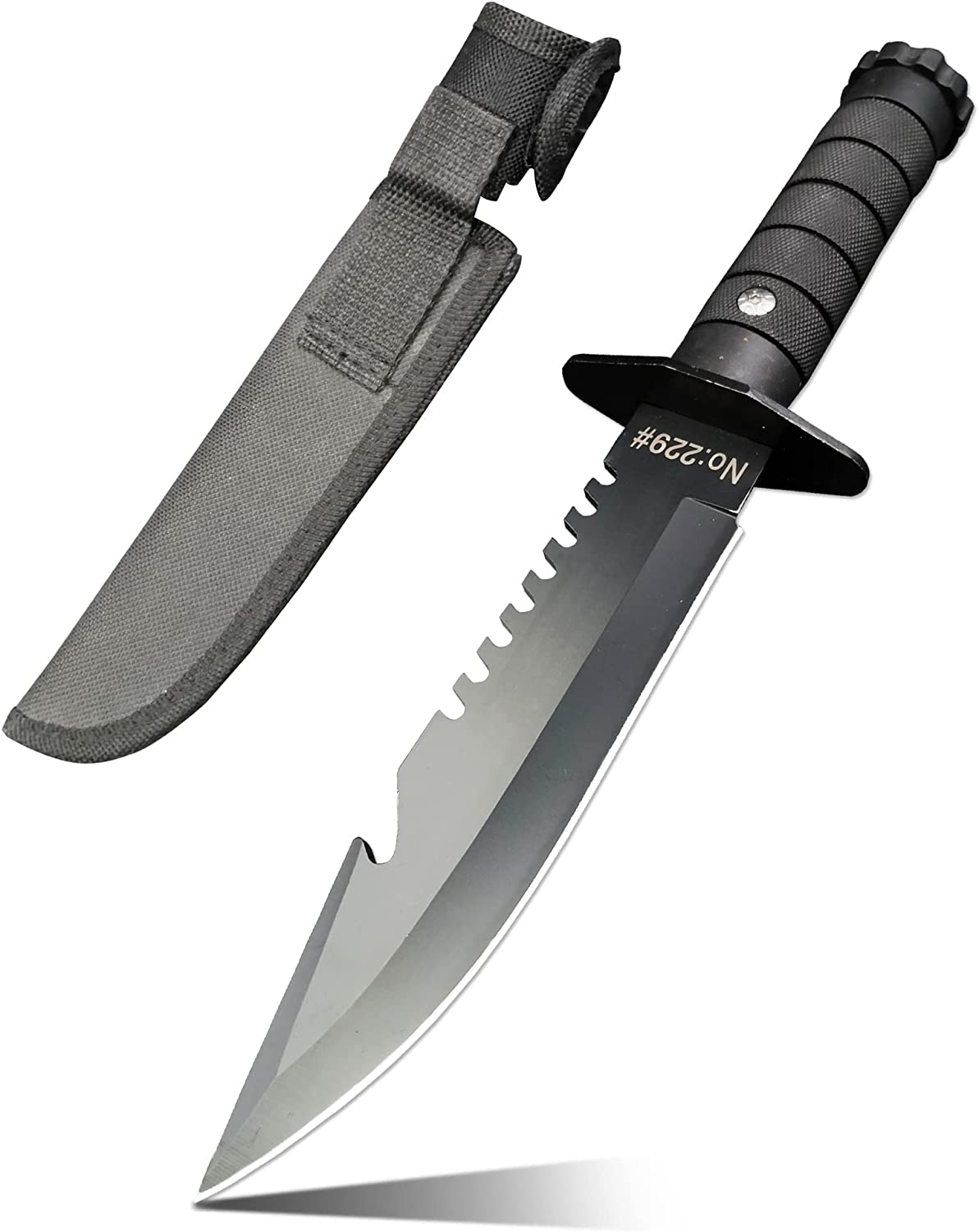 DOOM BLADE 11.2 inch Serrated Fixed Blade Knife with Sheath, Survival Camping Knife, Bowie Type Hunting Knife