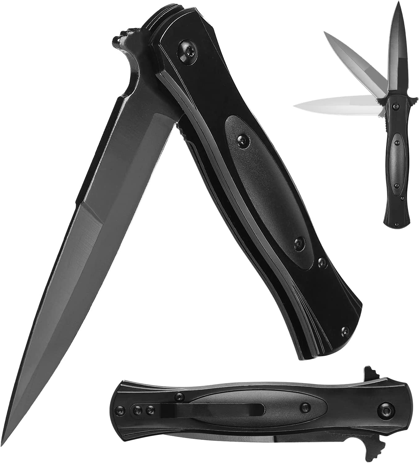Tops Home EDC Pocket Knife with Clip for Everyday Carry, Cool Knives for Men Women for Outdoor Survival Camping Hiking Fishing (Black) (Black)