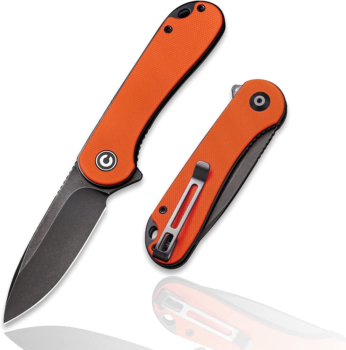 CIVIVI Folding Pocket Knife, 2.96" D2 Blade G10 Handle, Elementum Liner Lock Flipper Knife with Deep Carry Pocket Clip for EDC C907Y (Orange)