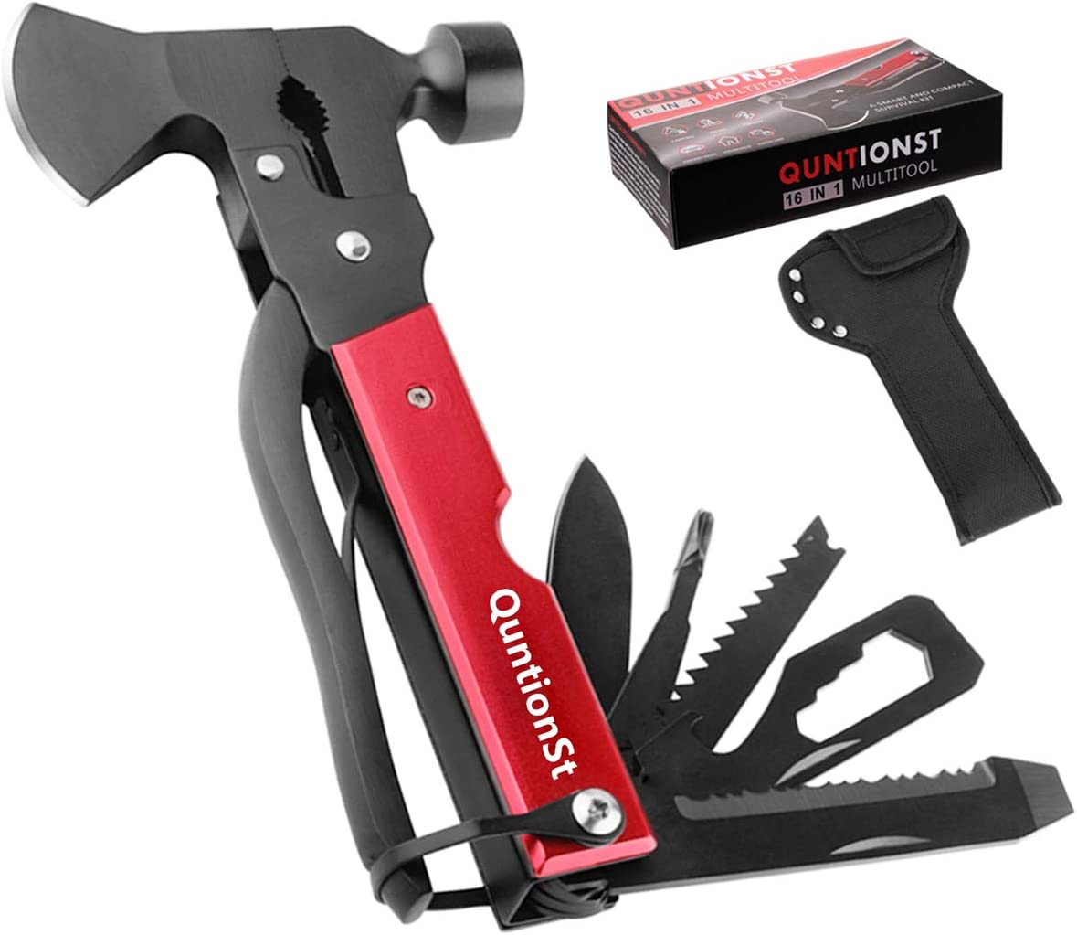 Camping Gear Multitool, Cool Christmas Gifts for Men Dad Husband Boyfriend, 16 in 1 Camping Accessories Multitool Hatchet, Survival Multi Tool Camping Tool with Axe,Hammer,Plier,Knife,Bottle Opener