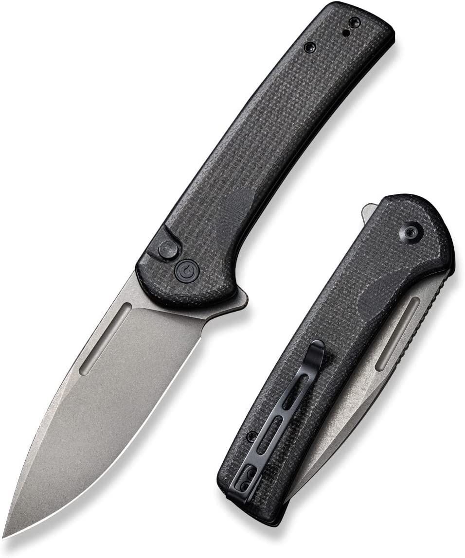 CIVIVI Pocket Knife for EDC, Conspirator Button Lock Folding Knife 3.48" Nitro-V Blade, Black Micarta Handle C21006-1