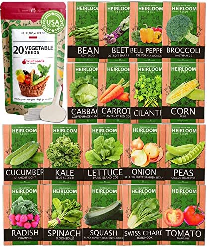 20 Heirloom Vegetable Seeds – 10,000+ Survival Seeds and Emergency Prepper Gear – Non GMO Vegetable Seeds for Planting Home Garden Variety Pack