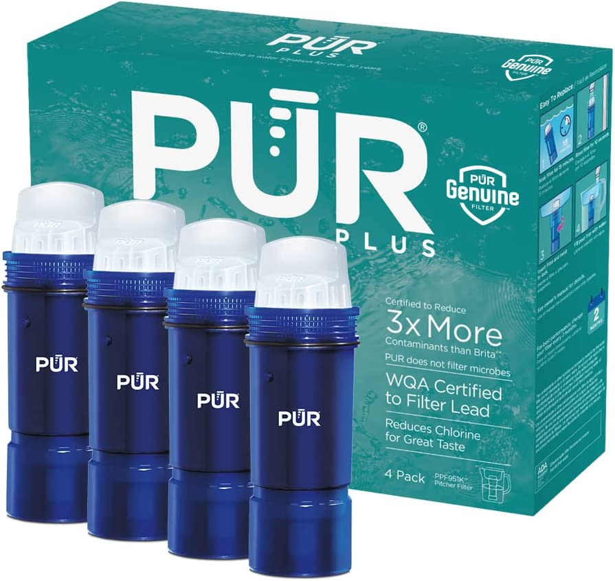 PUR PLUS Water Pitcher Replacement Filter with Lead Reduction (4 Pack), Blue – Compatible with all PUR Pitcher and Dispenser Filtration Systems