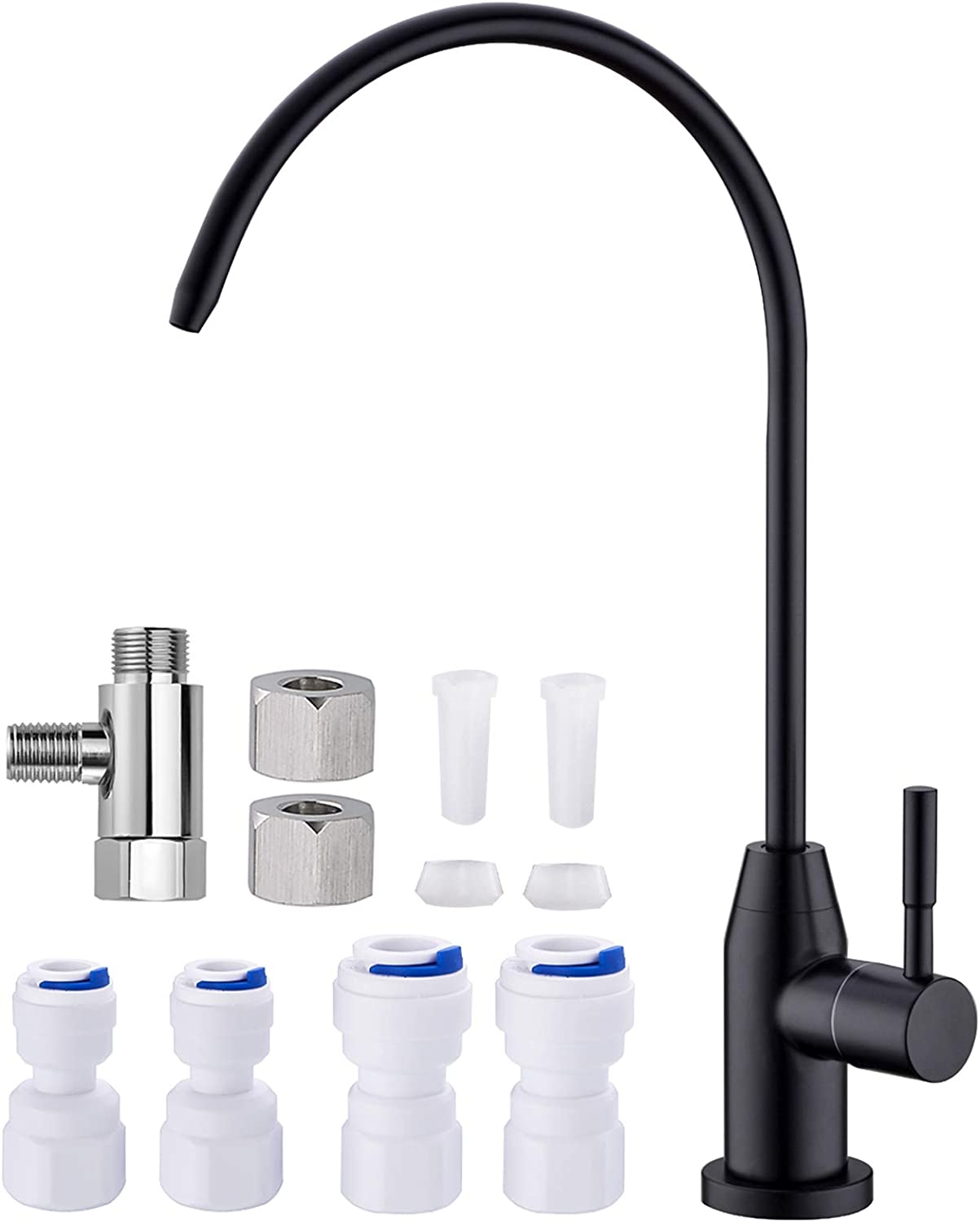 SINKINGDOM Matte Black Drinking Water Faucet Kit with Complete Fitting for Reverse Osmosis Filtration System,Lead-Free 304