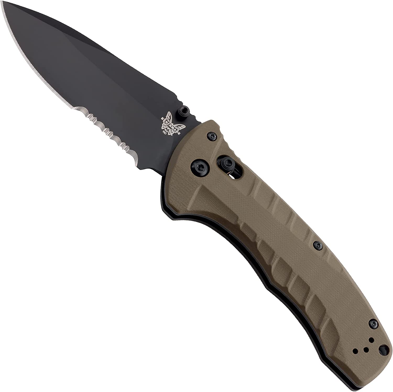 Benchmade – Turret 980, EDC Folding Knife, Drop-Point Blade, Manual Open, Axis Locking Mechanism, Made in USA, Coated, Serrated, 980SBK Turret