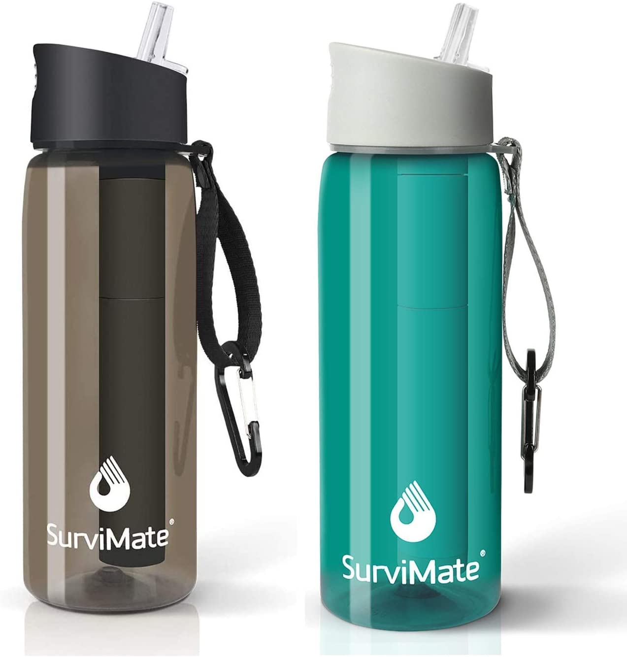 SurviMate Black and Teal Filtered Water Bottles