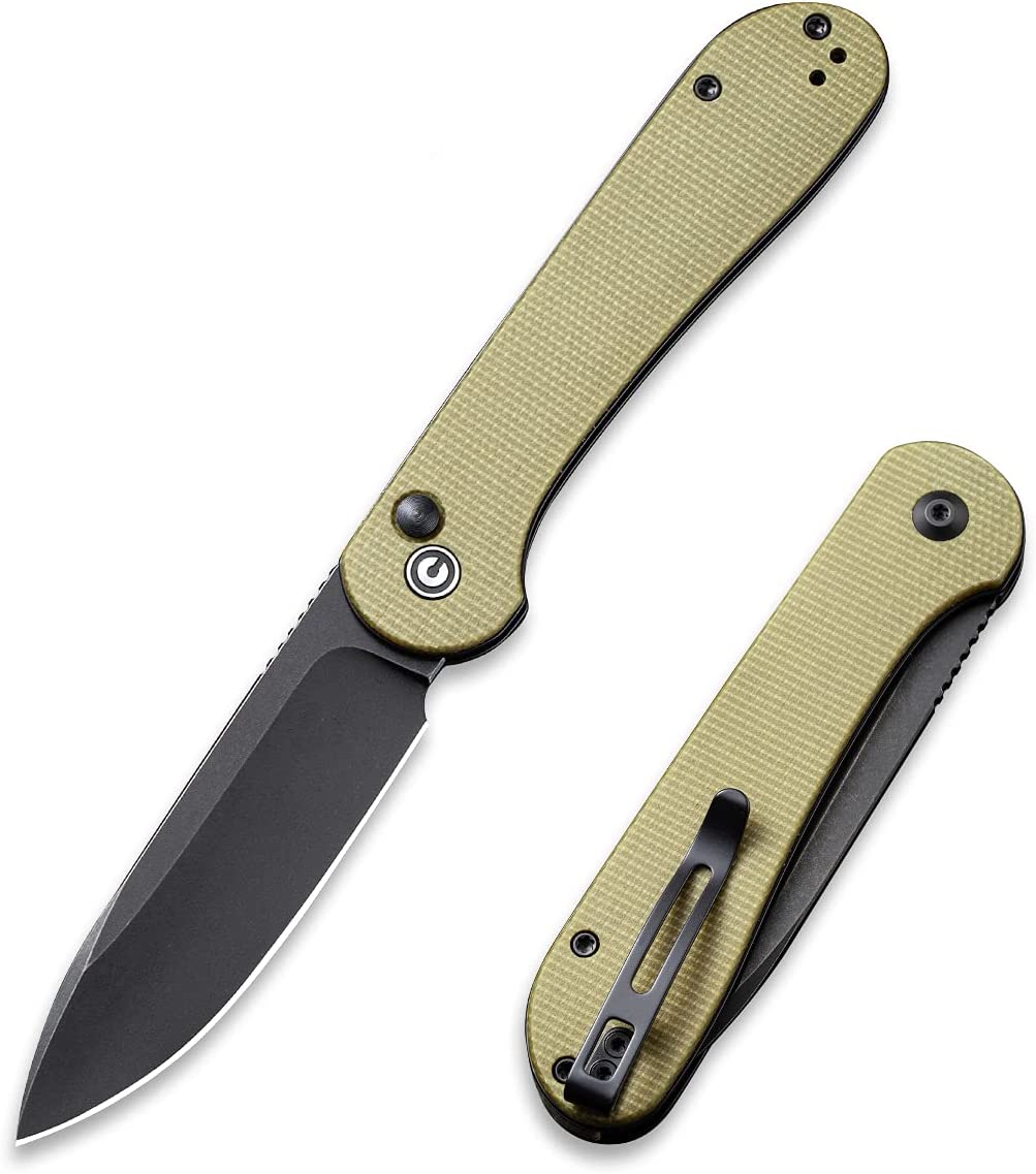 CIVIVI Pocket Folding Knife with 3.47" 14C28N Blade Micarta Handle, Button Lock Elementum Knife for EDC C2103B (Olive)