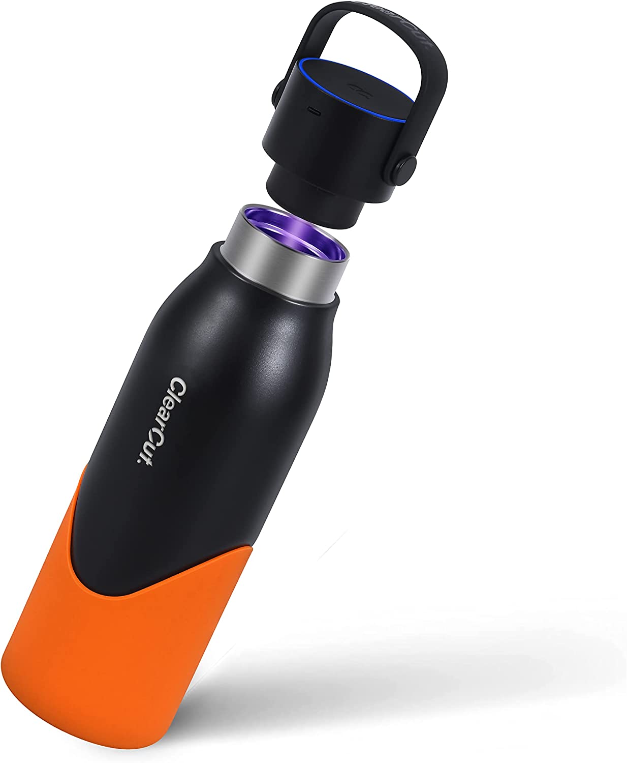ClearCut. Bottle UV Purifier Self-Cleaning and Insulated with USB-C and Customizable Sleeve 7 Colors Stainless Steel 21 OZ (Citrine Orange / Black)