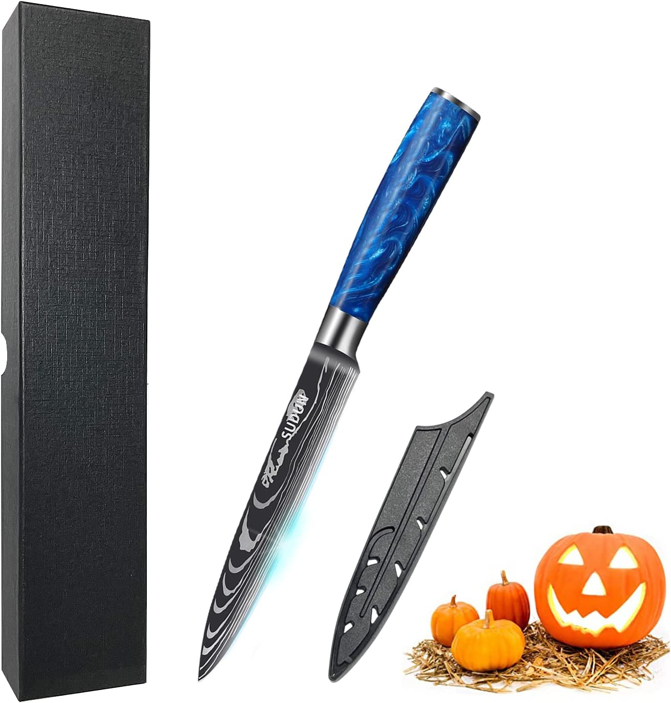 SUDUN 5 inch Versatile Kitchen Knife Utility Knife ， German Stainless Steel 7Cr17Mov, Razor Sharp Paring Knife ， Ergonomic Resin Handle with sheath and gift box ,for Home, Kitchen&Restaurant