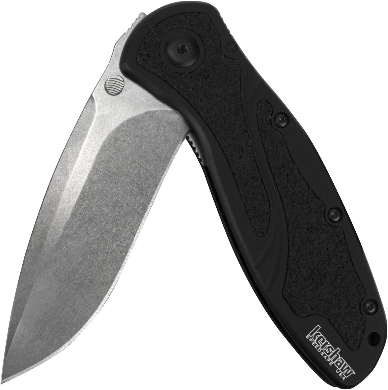 Kershaw Blur S30V Folding Pocket Knife (1670S30V); 3.4” S30V Blade with Stonewashed Finish and Anodized Aluminum Handle with Trac-Tec Inserts, SpeedSafe Assisted Opening, Reversible Pocketclip; 4 OZ., Small