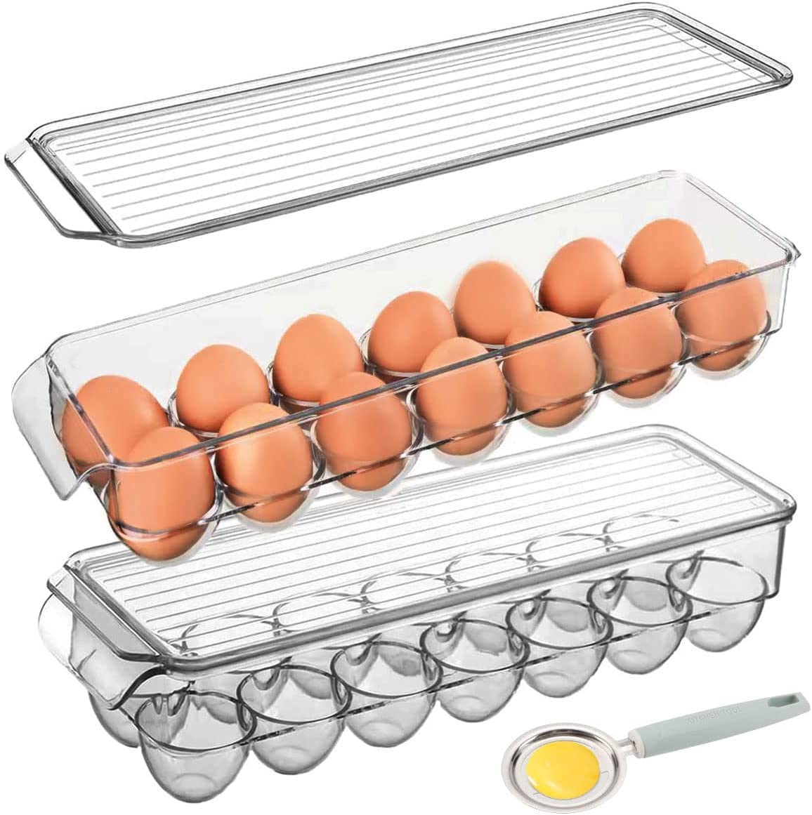 LIHABILAL Egg Holder for Refrigerator – Premium Thick Clear Egg Container Bins with Lids – 2 Pack Stackable 14 Egg Storage Box-Food Grade Plastic Egg Organizer Tray