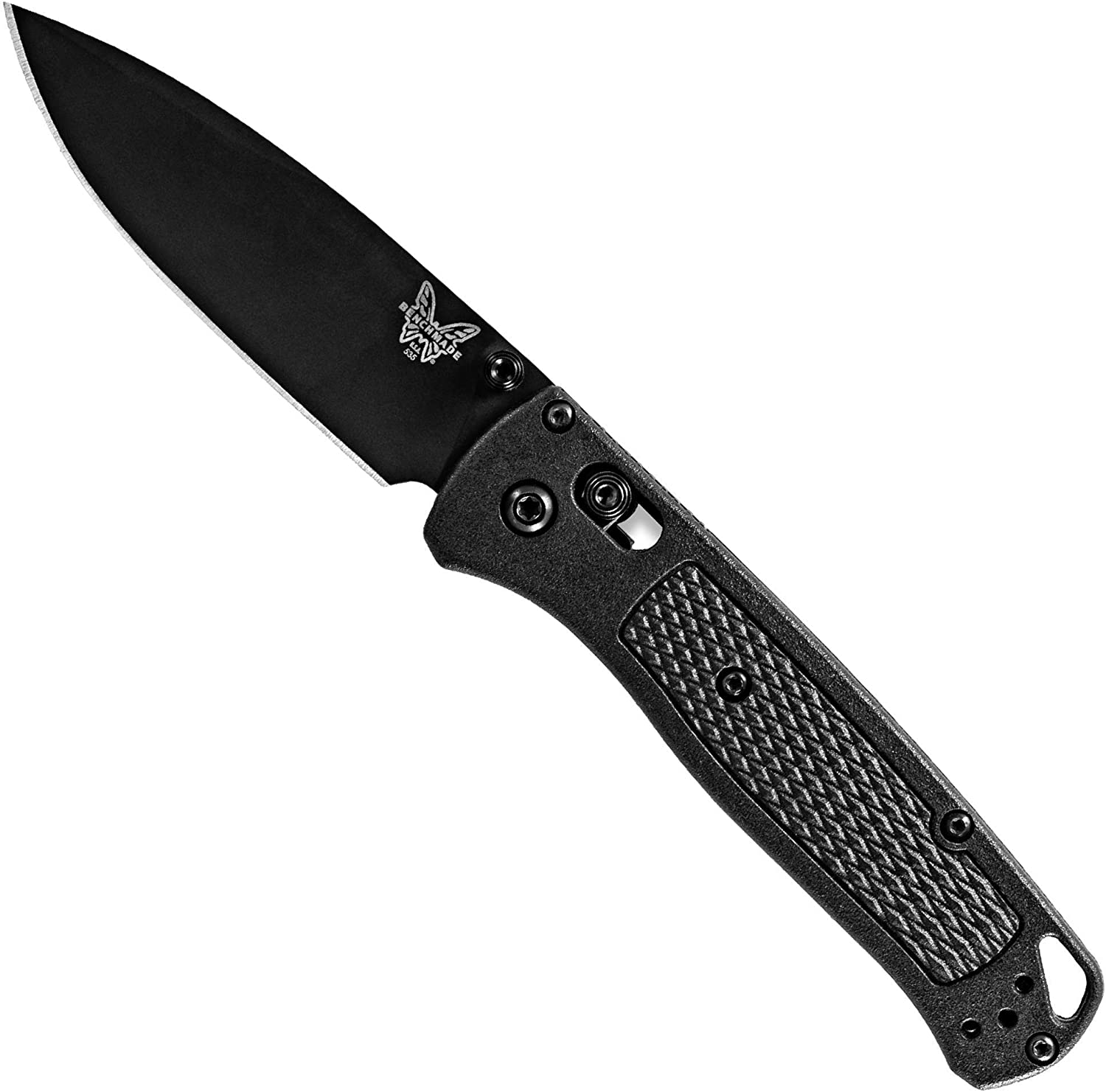 Benchmade – Bugout 535BK-2 EDC Manual Open Folding Knife, Drop-Point Blade, Plain Edge, Coated Finish, Black CF-Elite Handle, Made in the USA
