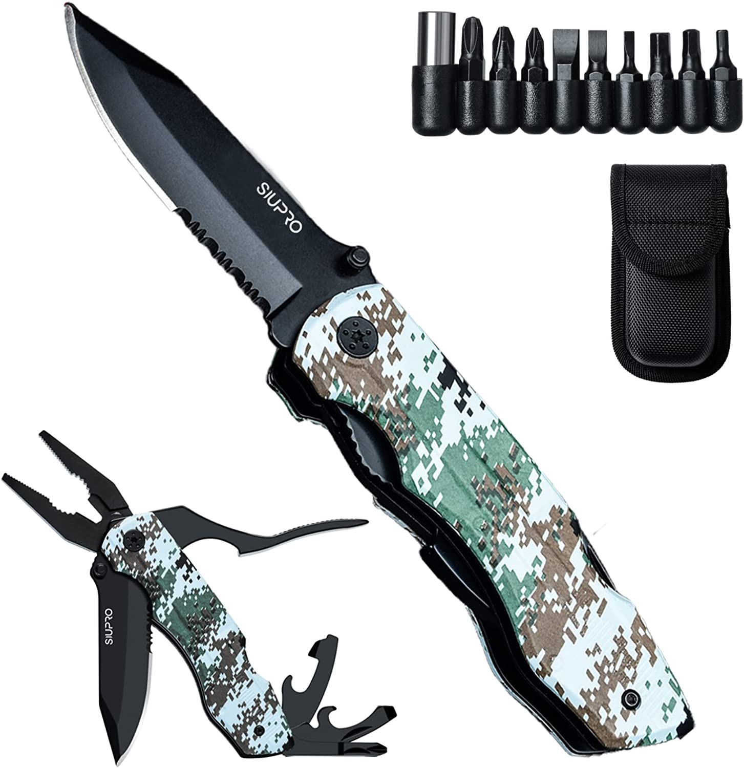 Unique Christmas Stocking Stuffers for Men, Birthday Gifts for Dad Husband Boyfriend Him, Multitool Pocket Knife Survival Multi Tool, Multipurpose Tactical Utility Pliers for Fishing Camping