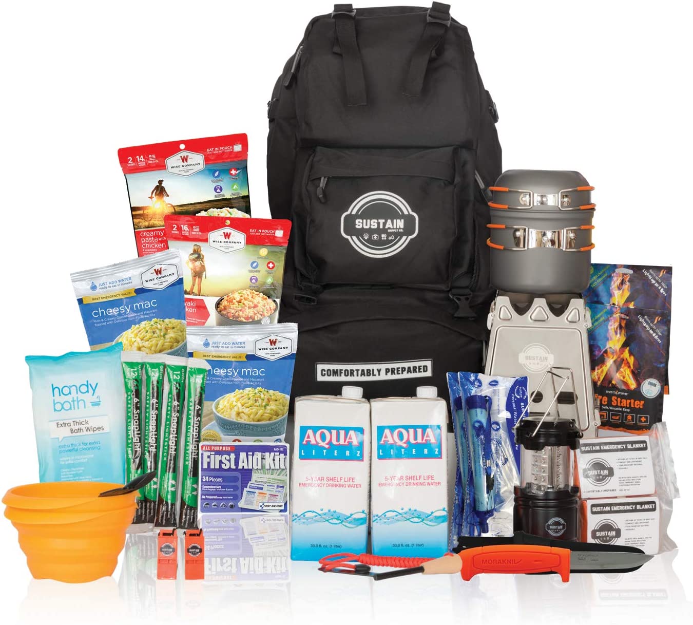 Sustain Supply Survival Backpack – Food, Water, Lighting, First Aid, and Other Emergency Preparations for Two People to Survive for 72 Hours (Hurricane/ Earthquake/ Nuclear Survival Kit)