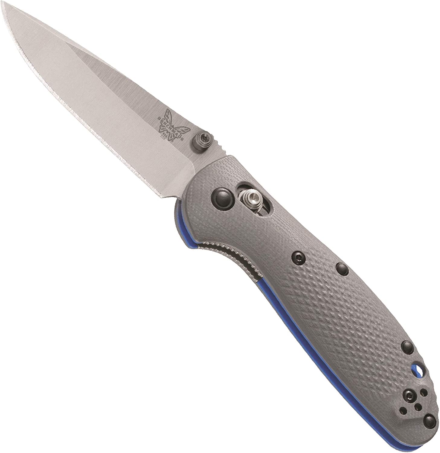 Benchmade – Mini Griptilian 556-1 Knife, Drop-Point Blade, Plain Edge, Satin Finish, Gray G10 Handle, Made in USA