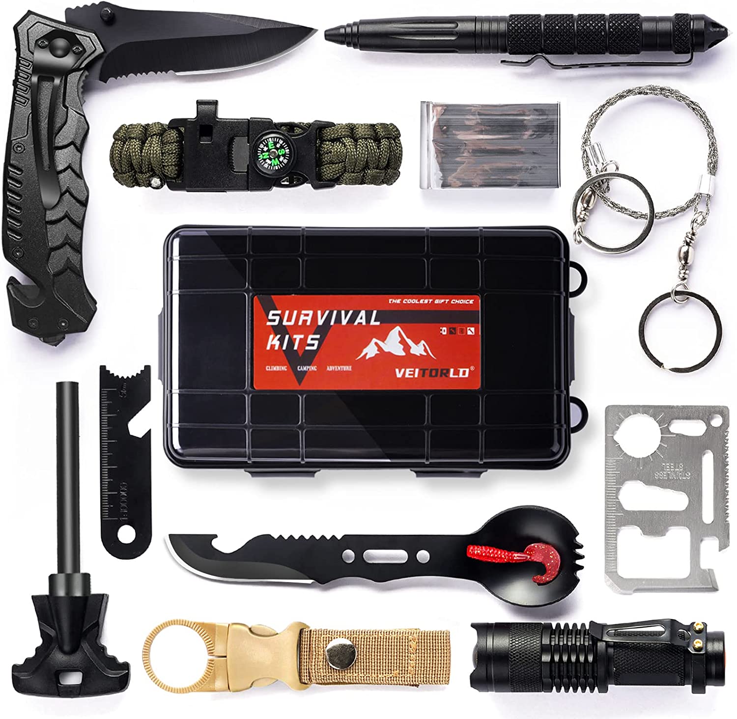 VEITORLD Gifts for Men Dad Husband Christmas, Stocking Stuffers for Men, Survival Gear and Equipment 12 in 1, Survival Kits, Cool Unique Fishing Hunting Birthday Gifts for Him Teen Boy Boyfriend Women