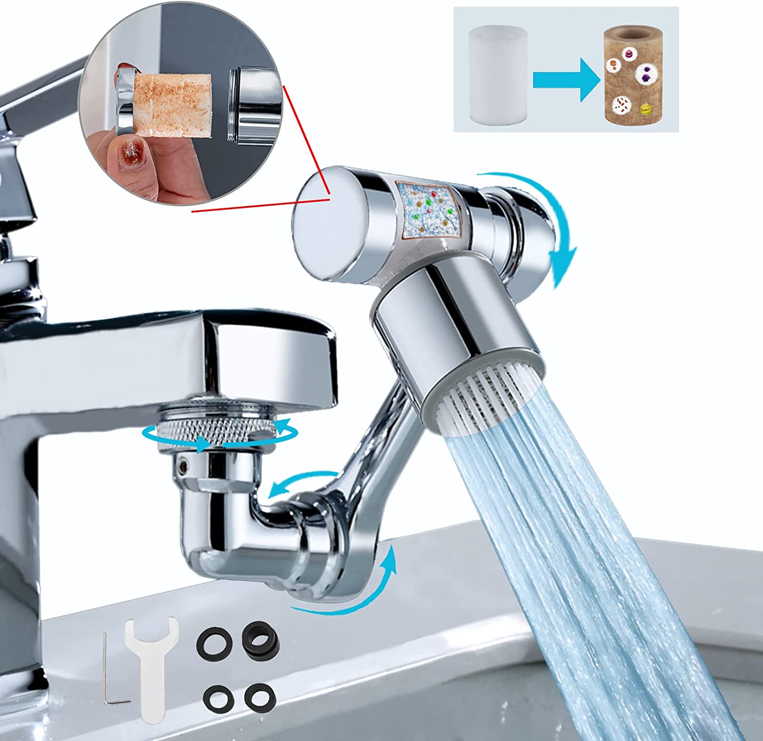 2023 New 1080° Rotating Filter Faucet Extender ,PP Cotton Filter Faucet, Universal Splash Filter Faucet, Water Filter Faucet for Kitchen Bathroom, Swivel Faucet Aerator with 2 Water Outlet Modes