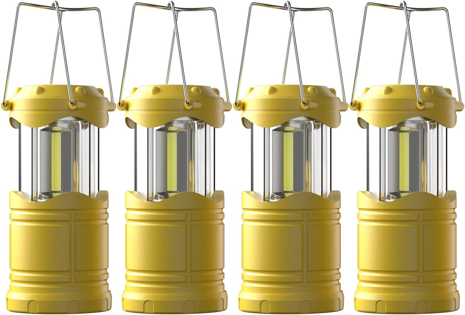 4 Pack COB Camping Lantern, Portable High Lumen Outdoor Camping Flashlight Torch Light, Bright Survival Equipment Gear Kit for Emergency, Hiking, Tent, Backpacking, Outages, Hurricanes (Yellow)
