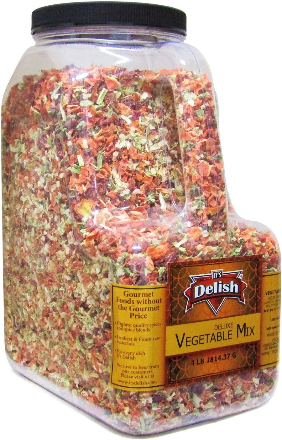 Deluxe Dried Vegetable Soup Mix by Its Delish, 4 LB Restaurant Gallon Size Jug With handle | Premium Blend of Dehydrated Vegetables | Cooking, Camping, Emergency Food Supply – No MSG, Vegan, Kosher