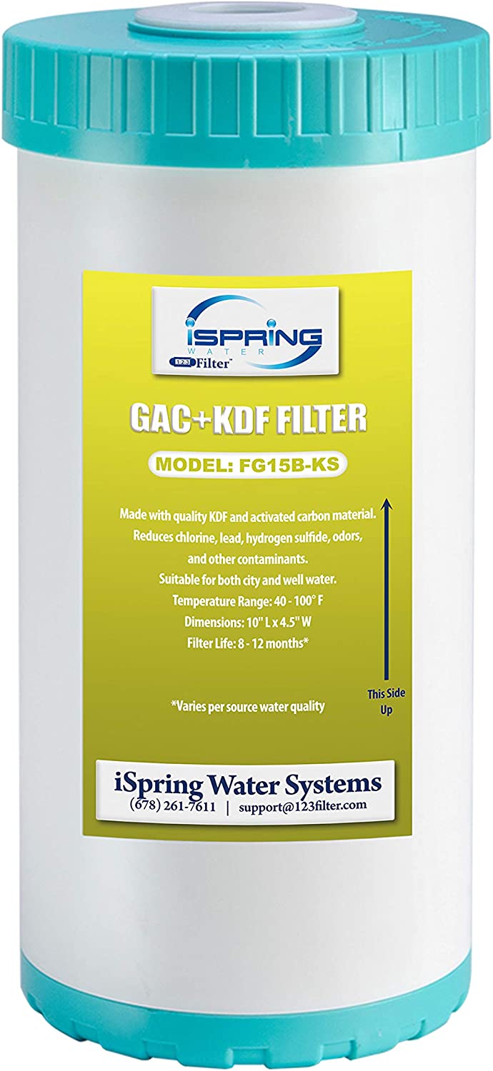 iSpring FG15B-KS Premium Quality GAC and KDF Carbon Filter Replacement Cartridge for Direct Connect Under Sink Water Filtration System US21B, 1 Count (Pack of 1), 10"x 4.5"