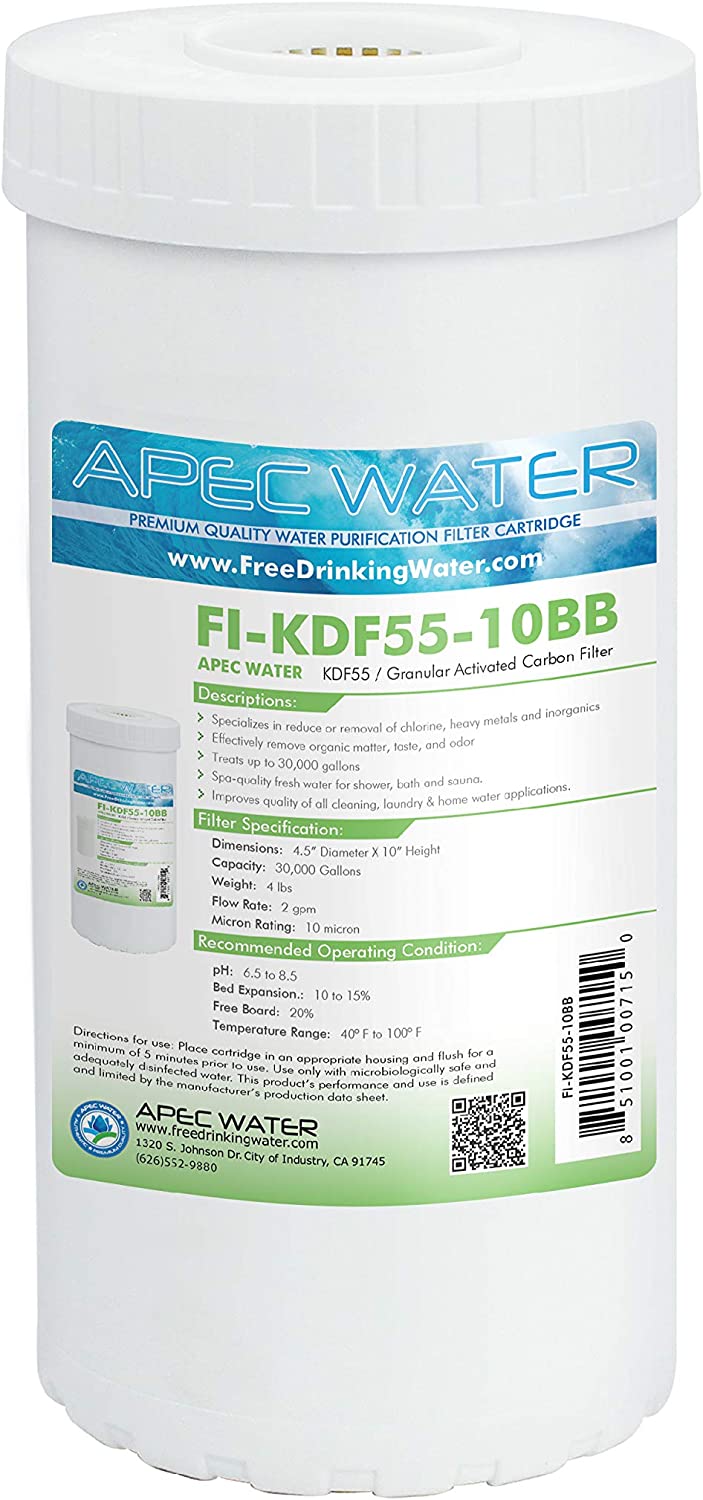 APEC Water Systems FI-KDF55-10BB US Made Chlorine, Heavy Metal Reduction Replacement Water Filter, 4.5"x10", White