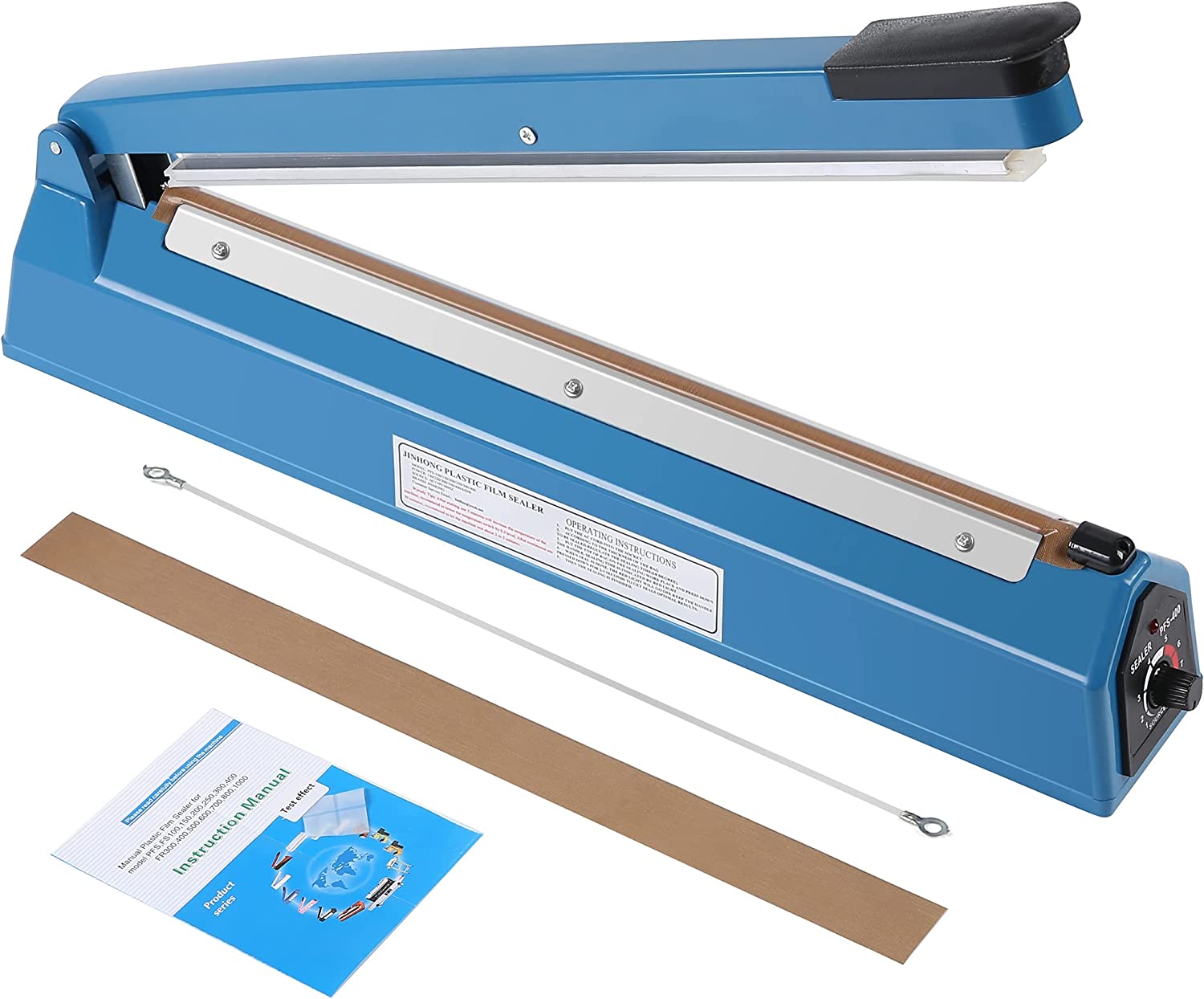 16 Inch Impulse Heat Sealer Manual Bags Sealer Sealing Machine Heating Closer for Plastic PE PP Mylar Poly Foil Bags Home Restaurant Food Storage with Extra Replace Element