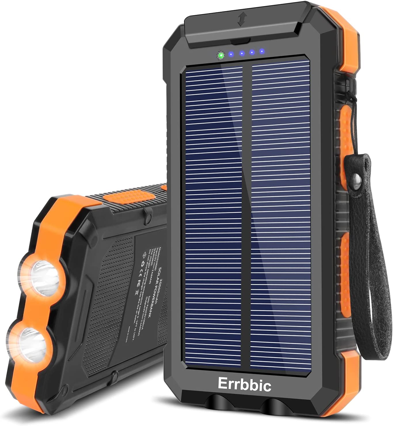 Solar Charger 30000mAh Portable Solar Power Bank for External Backup Battery Power Pack Charger Built-in Type C Input Port and Dual USB/Flashlight for All Cell Phones, Tablets and Electronic Devices