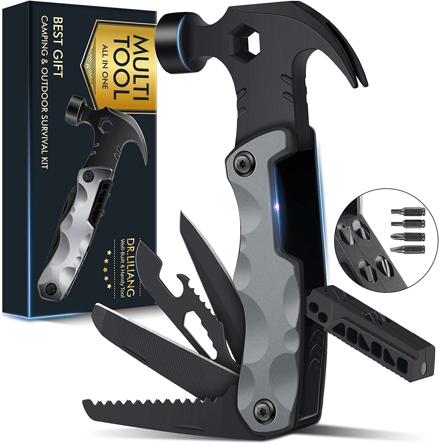 Multitool Camping Accessories Stocking Stuffers for Men Dad Gifts, 13 In 1 Survival Multi Tools Hammer Christmas Cool Gadgets for Him Boyfriend Husband Grandpa Women Birthday Valentines Fathers Day