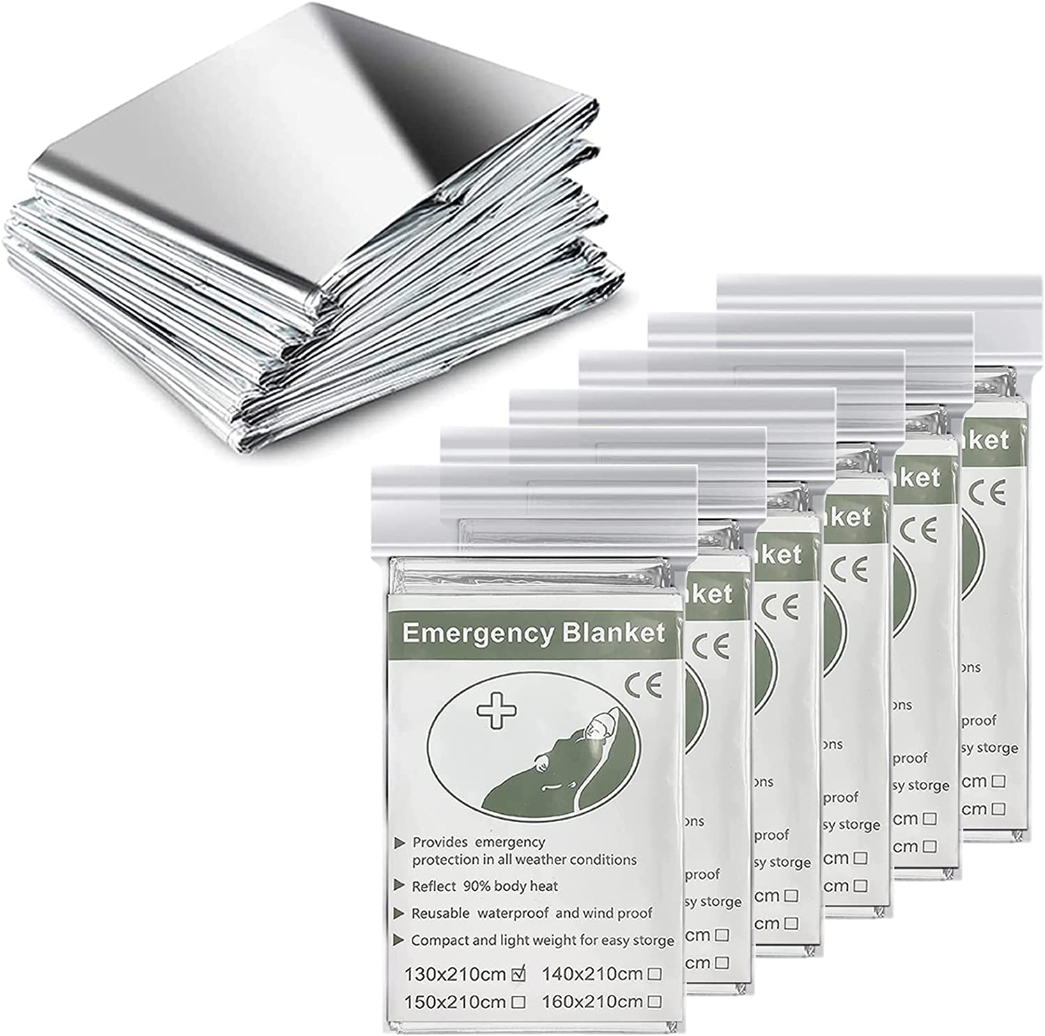 CANNABMALL 6 Pack Emergency Thermal Blankets, Silver Highly Reflective Mylar Film Garden Greenhouse Farming Covering Sheets for Plant Growth, Foil Space Blanket for First Aid, Camping Outdoor Survival