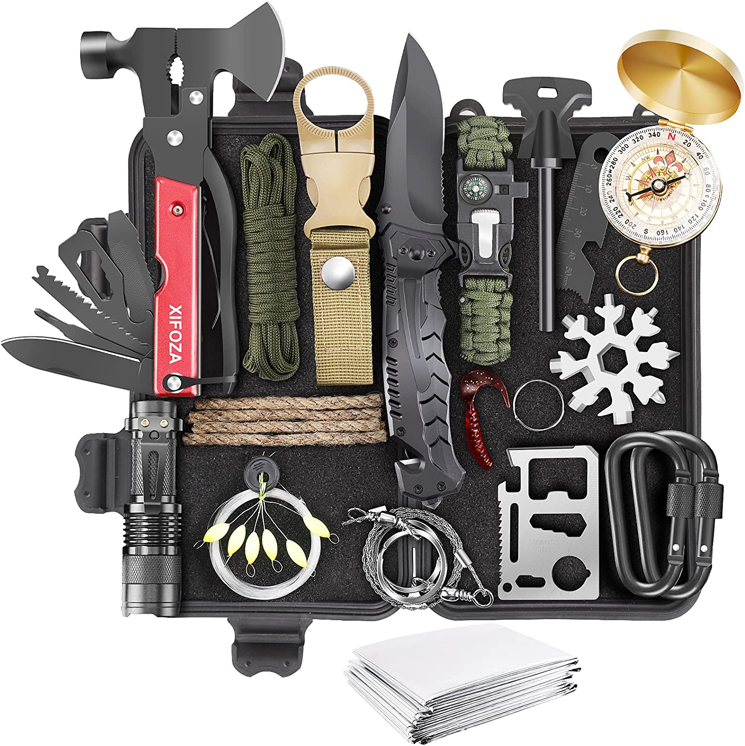 Gifts for Men Dad Husband, Survival Kits 27 in 1 Camping Accessories Tactical Gear Fishing Equipment for Camping Hiking Hunting Outdoor Adventure, Christmas Thanksgiving Day Birthday Gifts idea
