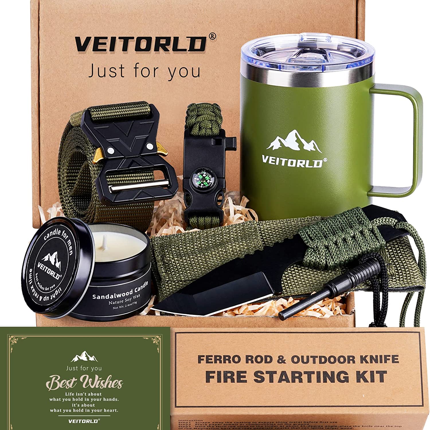 Veitorld Gifts Box for Men, Gifts Set for Man Christmas, Cool Birthday Gifts for Brother Guys Him Boyfriend Husband from Wife, Dad from Daughter Son, Unique Stocking Stuffers, Outdoor Camping Presents