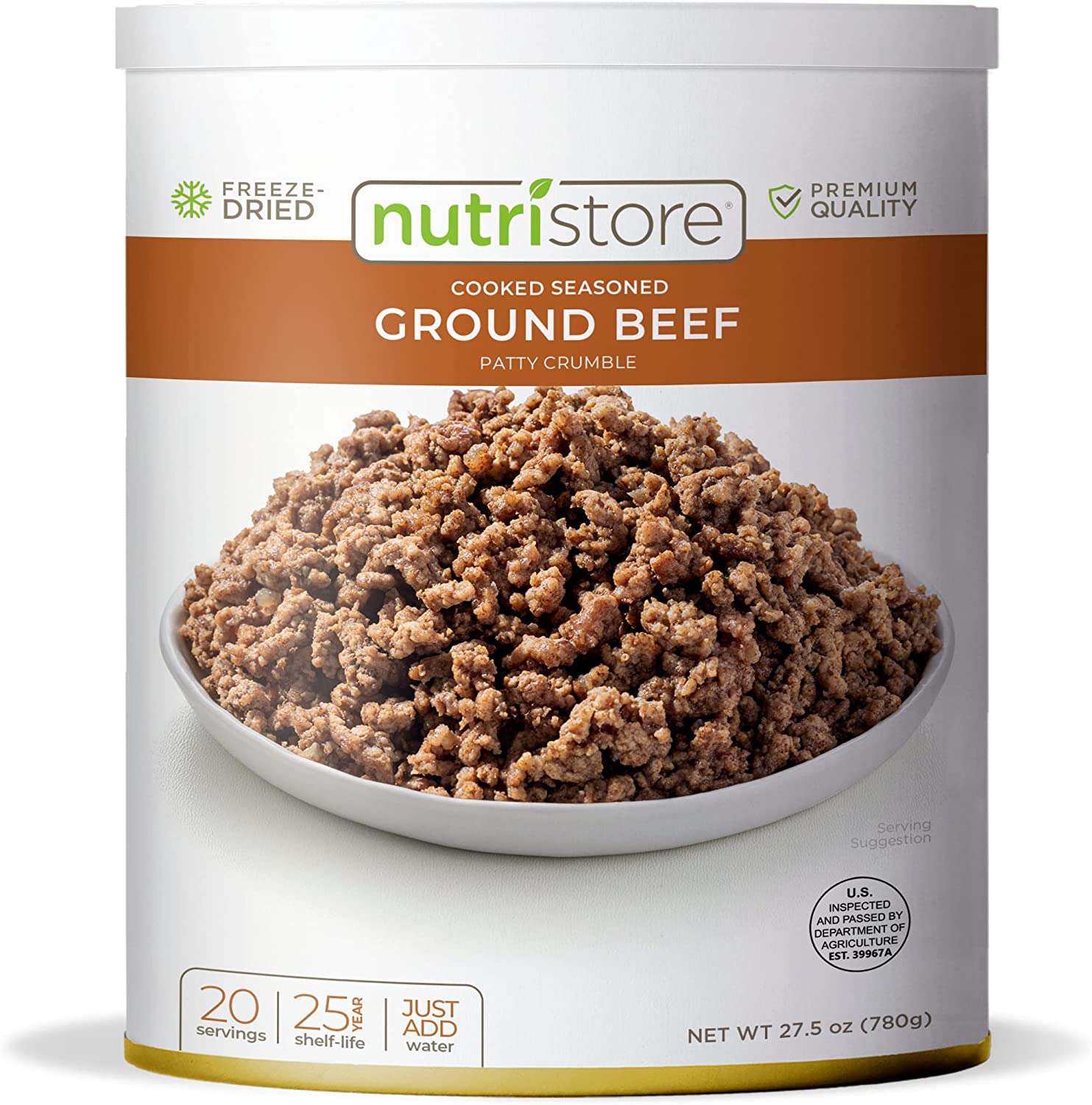 Nutristore Freeze-Dried Ground Beef | Emergency Survival Bulk Food Storage | Premium Quality Meat | Perfect for Lightweight Backpacking, Camping, or Home Meals | USDA Inspected | 25-Year Shelf Life