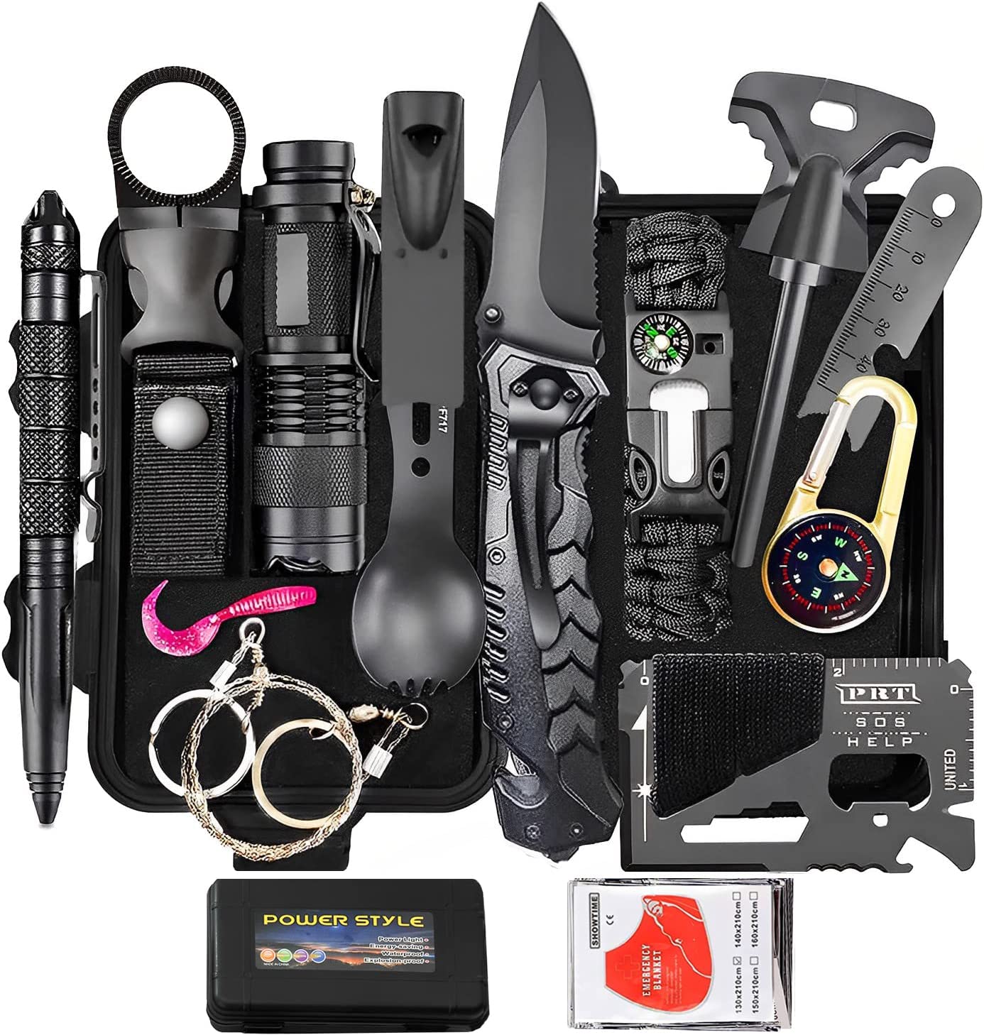 ASSABER Survival Kit,13 in 1 Survival Gear and Equipment, for Dad, First Aid Kit with Survival Bracelets Emergency Blanket Tactical Flashlight for Camping Adventures