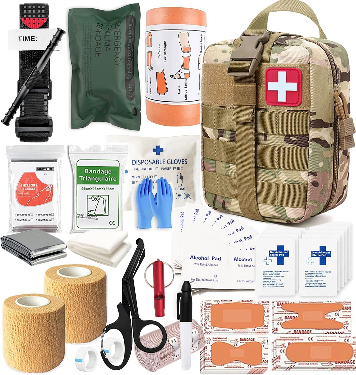 IFAK Kit, Trauma Kit Military Medical First Aid Kits with Tourniquet, Emergency Survival Bug Out Bag for Camping Gear Supplies Hiking (Camouflage)