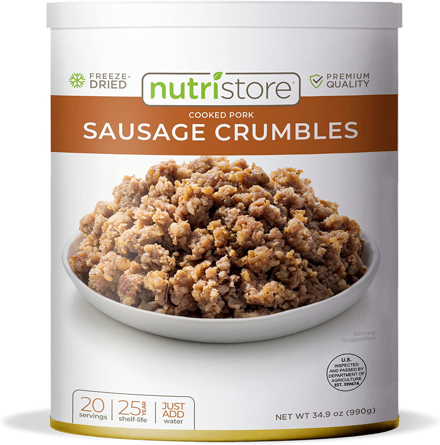 Nutristore Freeze-Dried Sausage Crumbles | Emergency Survival Bulk Food Storage | Premium Quality Meat | Perfect for Lightweight Backpacking, Camping, Home Meals | USDA Inspected | 25 Year Shelf-Life